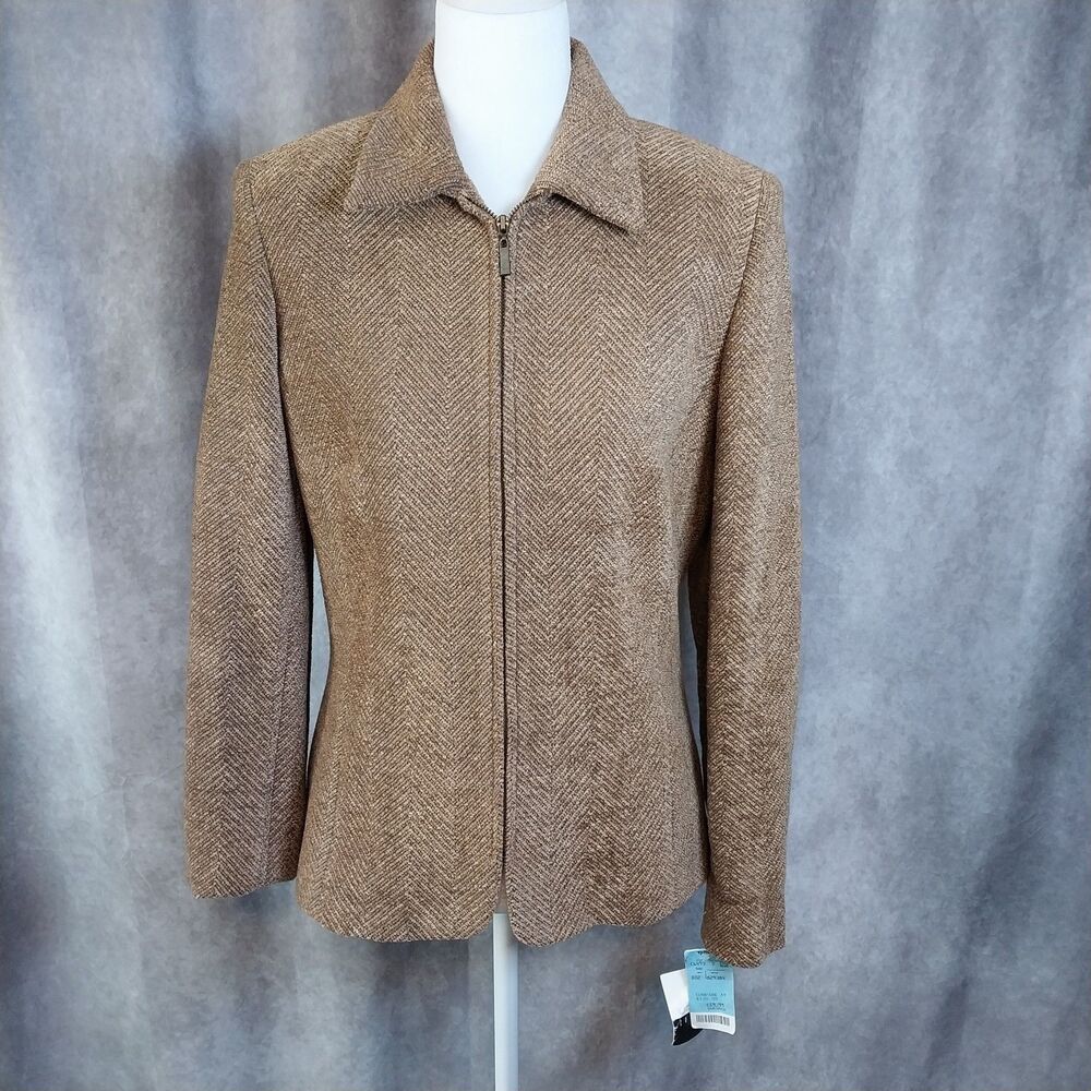 Liz Claiborne Collection Vintage Tweed Blazer Jacket Brown Herringbone Size 4
